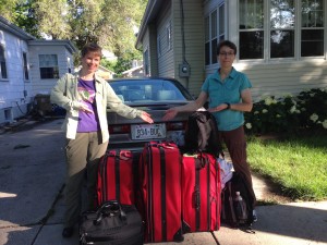 Susan and Gene head off to the airport with 3 suit cases